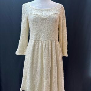 Free People Cream Long Sleeve Lace Dress S